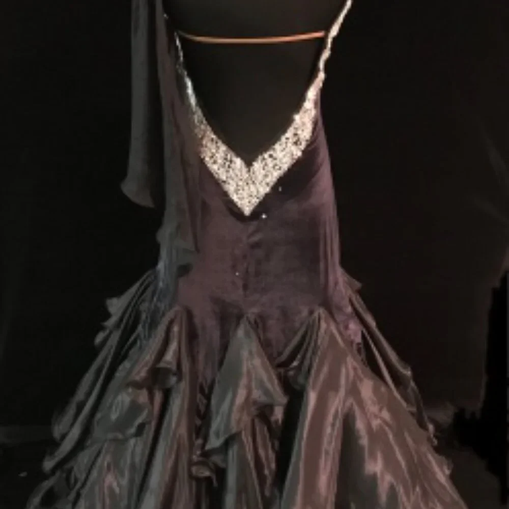 Black Swan - Ballroom Smooth Gown Black Velvet with Swarovski & Pearls - Picture 2 of 9